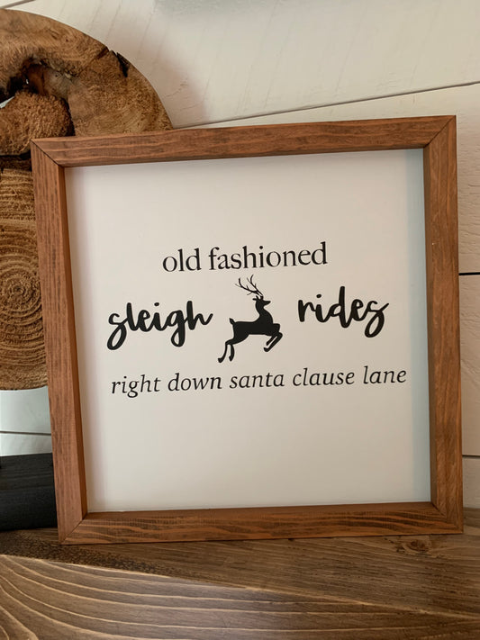 Old fashioned sleigh rides framed holiday sign